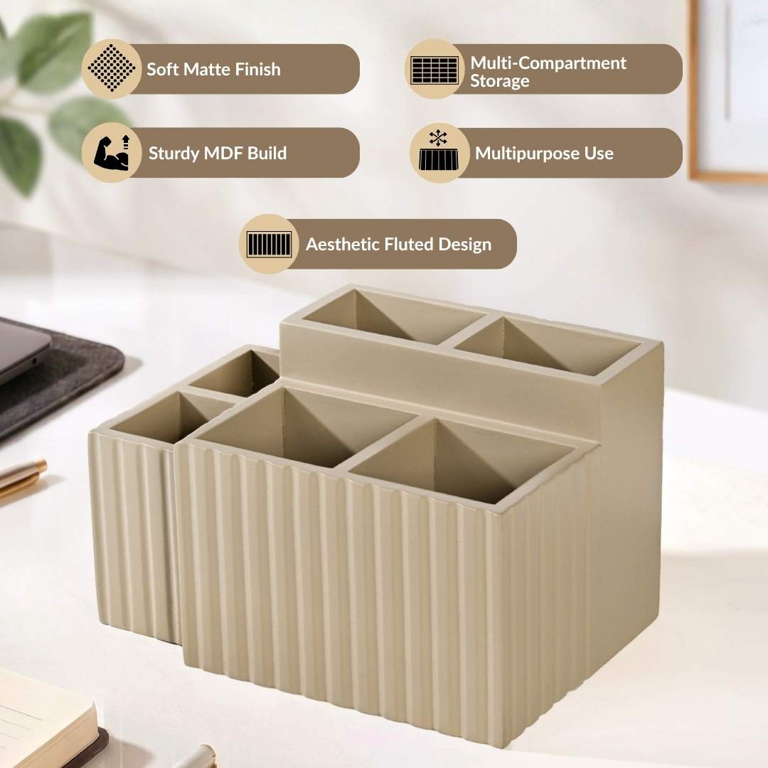 Desk Organiser For Pens Makeup Brushes Beige Nestasia