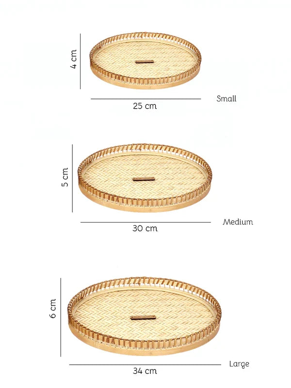 Natural Bamboo Set of 3 Tray for Gifting, Serving, and Multipurpose Use