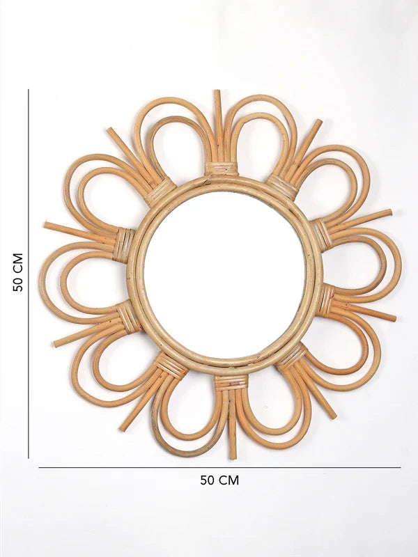 Natural Rattan Framed Mirror for Living Room, Bedroom, and Entryway