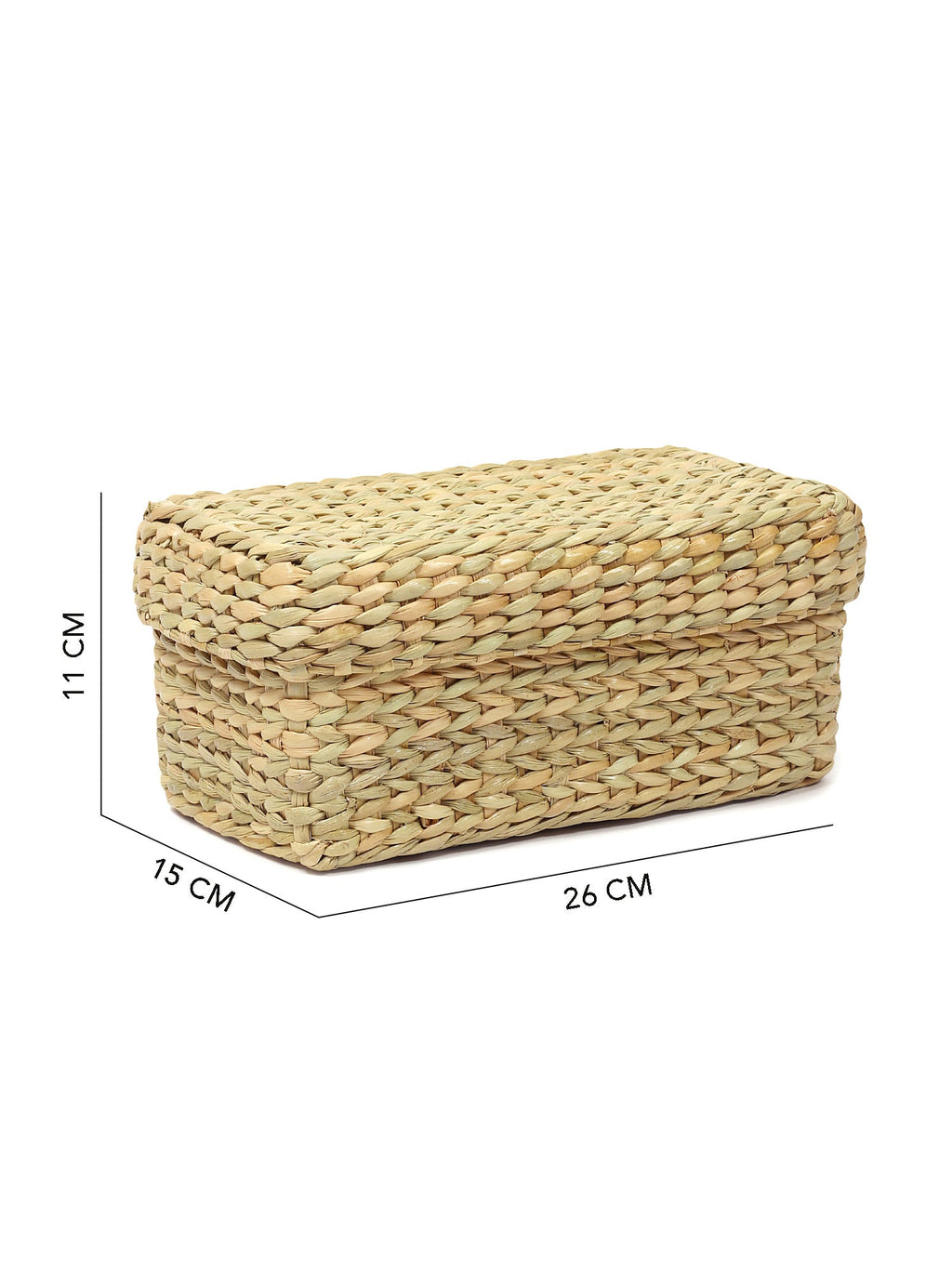 Compact Seagrass Storage Box with Lid for Accessories & Small Items
