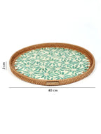 Decorative Round Cane Tray with Tropical Mosaic for Serving, Gifting, and Home Decor