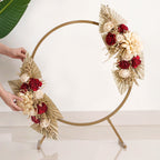 Golden Round Metal Backdrop Stand With Rose Decorations 28 Inch Nestasia