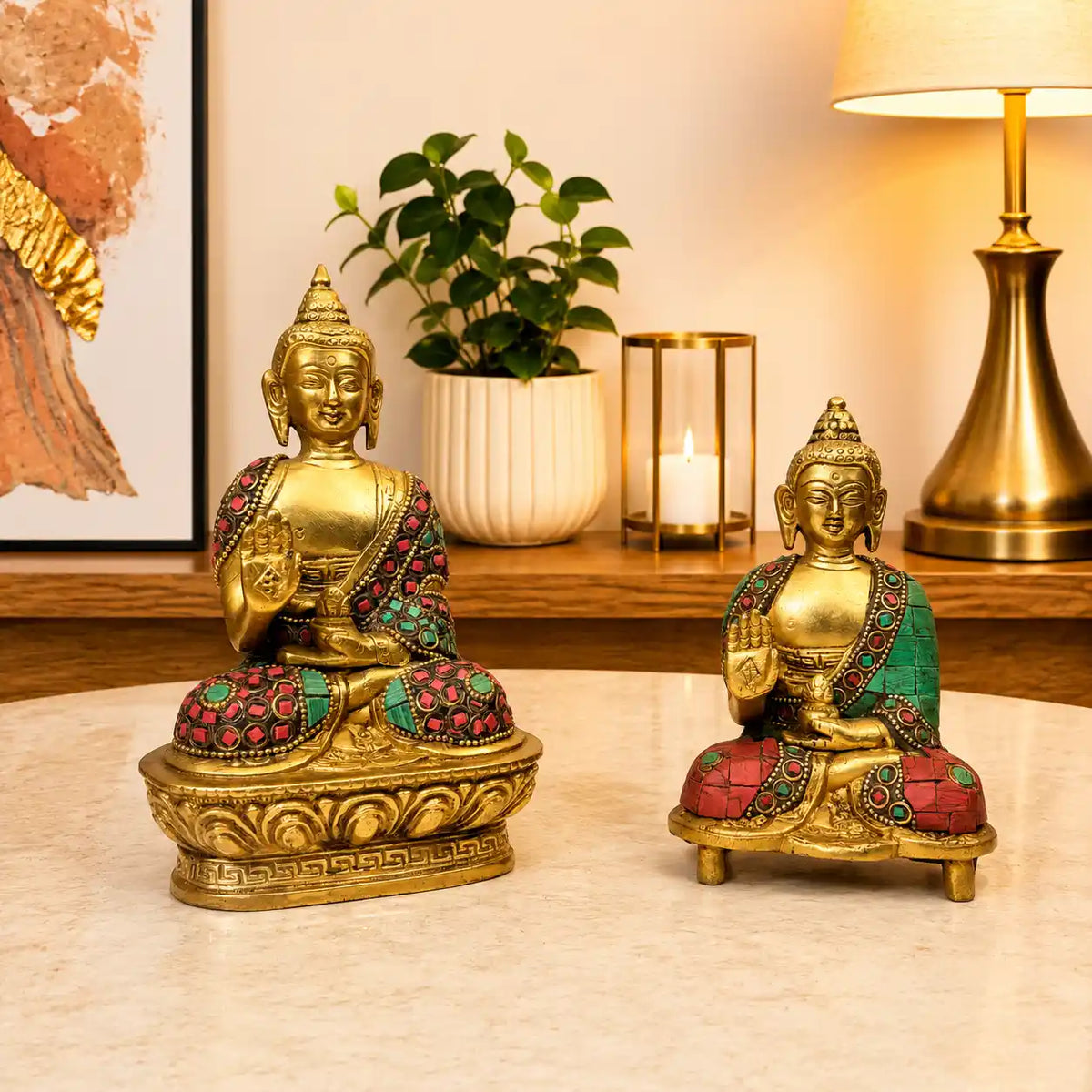 Brass Stone Work Blessing Sitting Buddha Statue Vedansh Craft