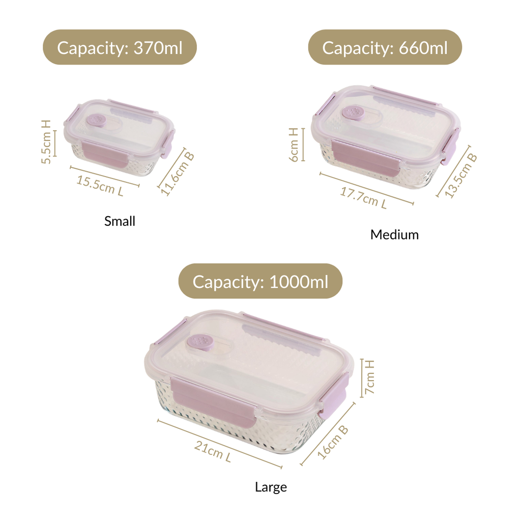 Glowo Airtight Food Containers With Air Vents Set Of 3 370ml 660ml 1000ml Nestasia