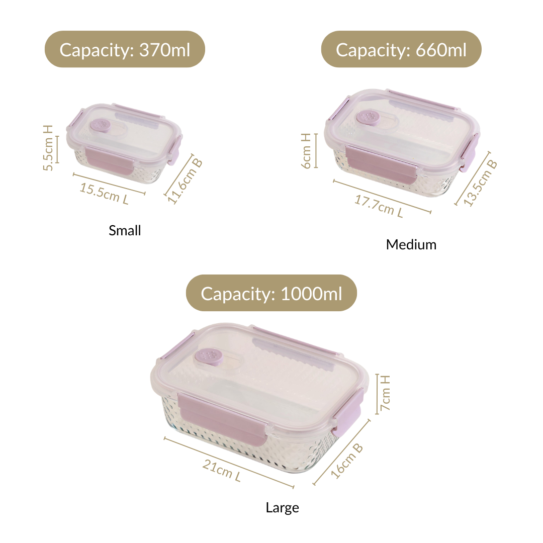 Glowo Airtight Food Containers With Air Vents Set Of 3 370ml 660ml 1000ml Nestasia