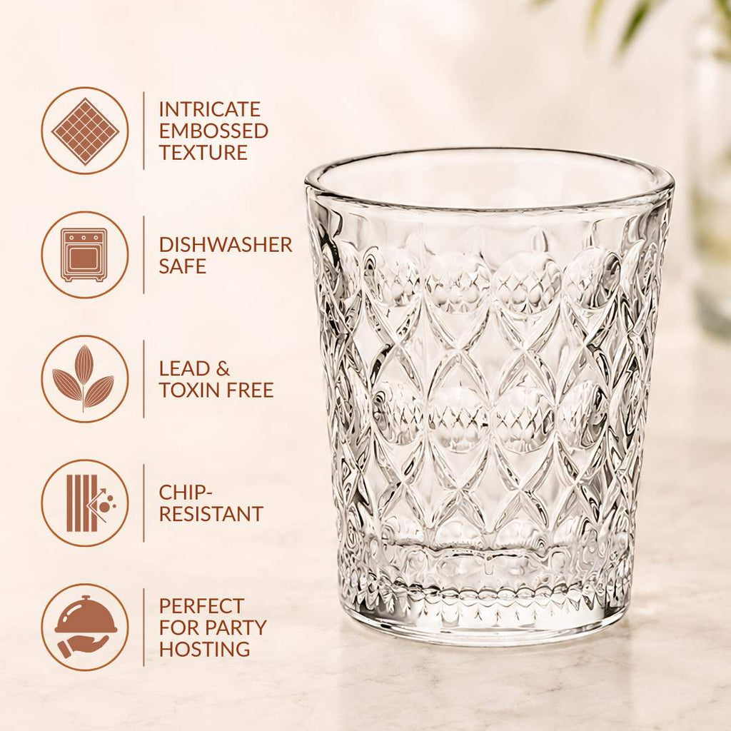 Diamond Embossed Shot Glass Set Of 12 55ml Nestasia