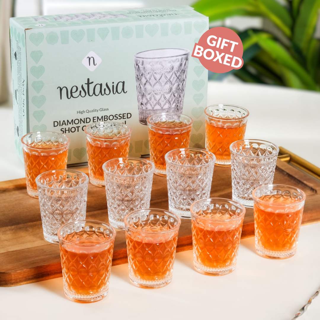 Diamond Embossed Shot Glass Set Of 12 55ml Nestasia