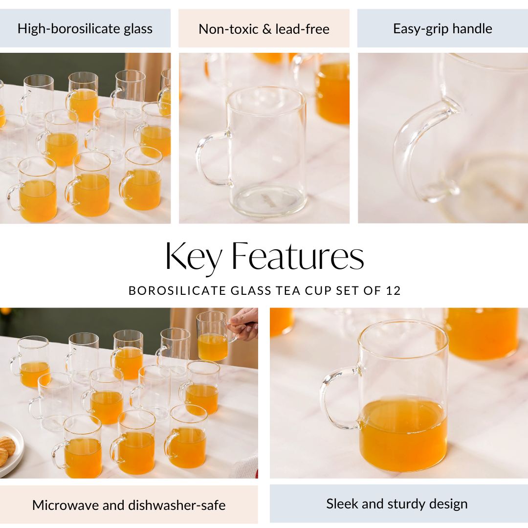 Borosilicate Glass Tea Cup Set Of 12 200ml Nestasia