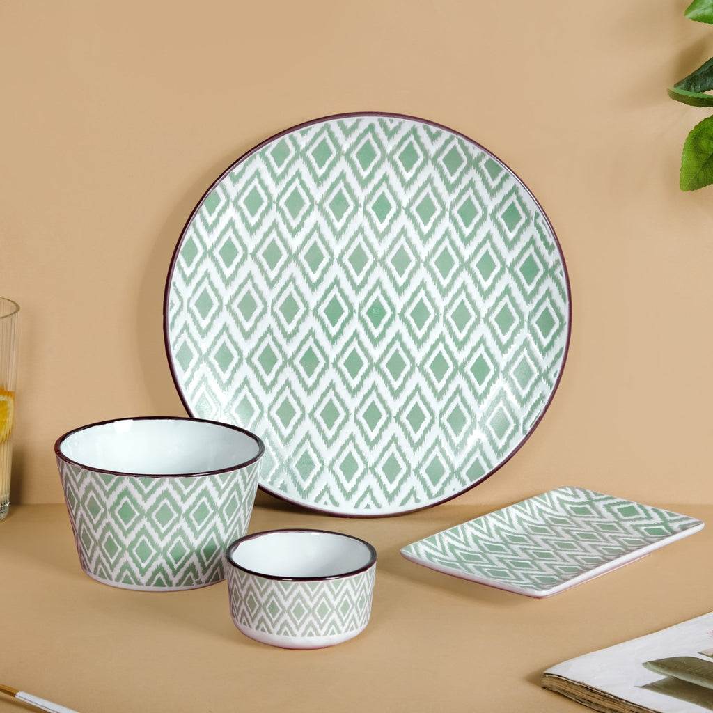Kaleido Mint Green 16 Piece Dinner Set For 4 Nestasia