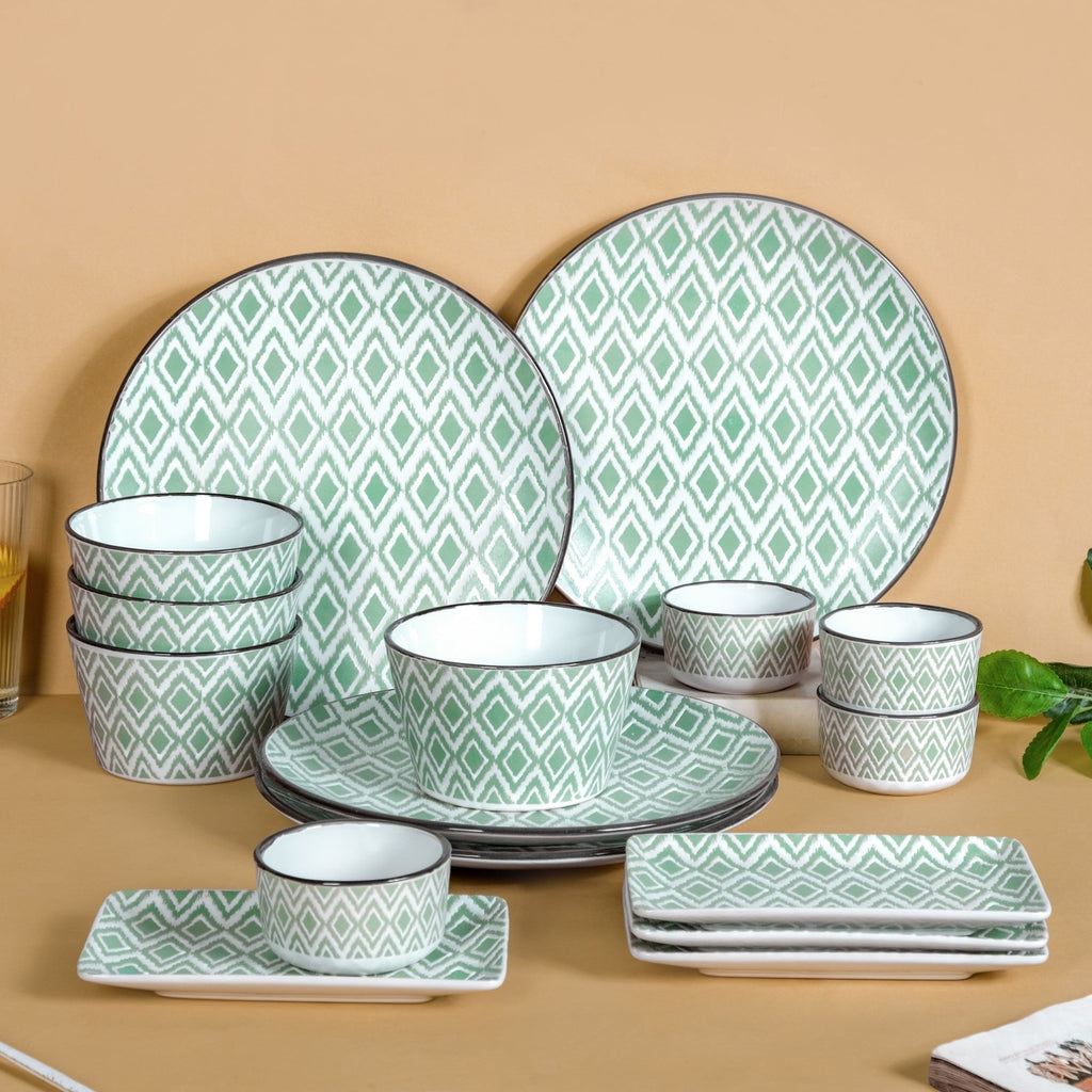 Kaleido Mint Green 16 Piece Dinner Set For 4 Nestasia