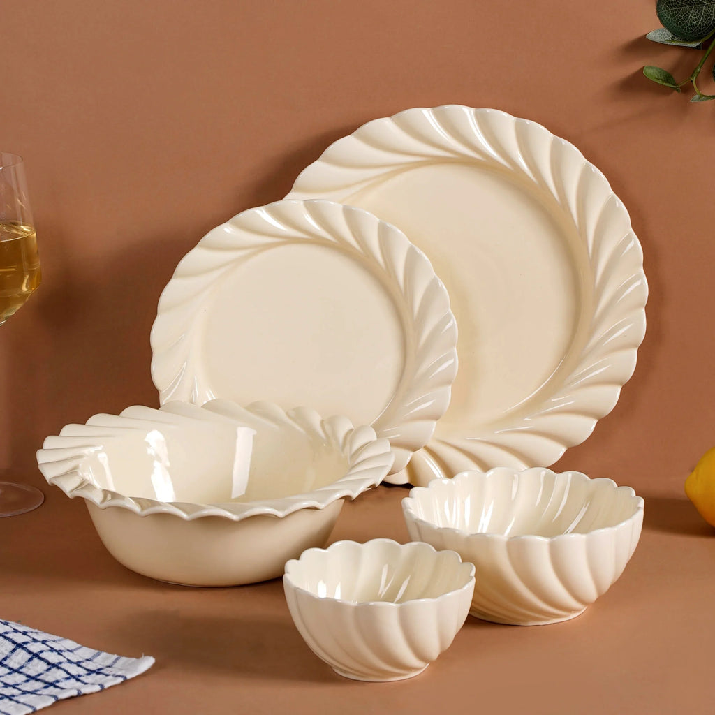 22 Piece Scallop Cream Luxury Dinner Set For 6 Nestasia