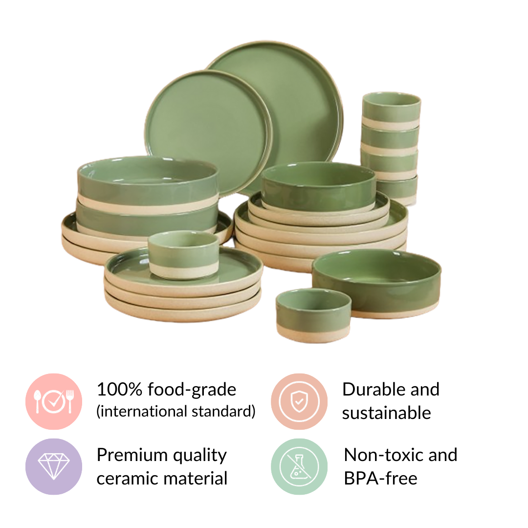 Earthy 22 Piece Dinner Set For 6 Sage Green Nestasia