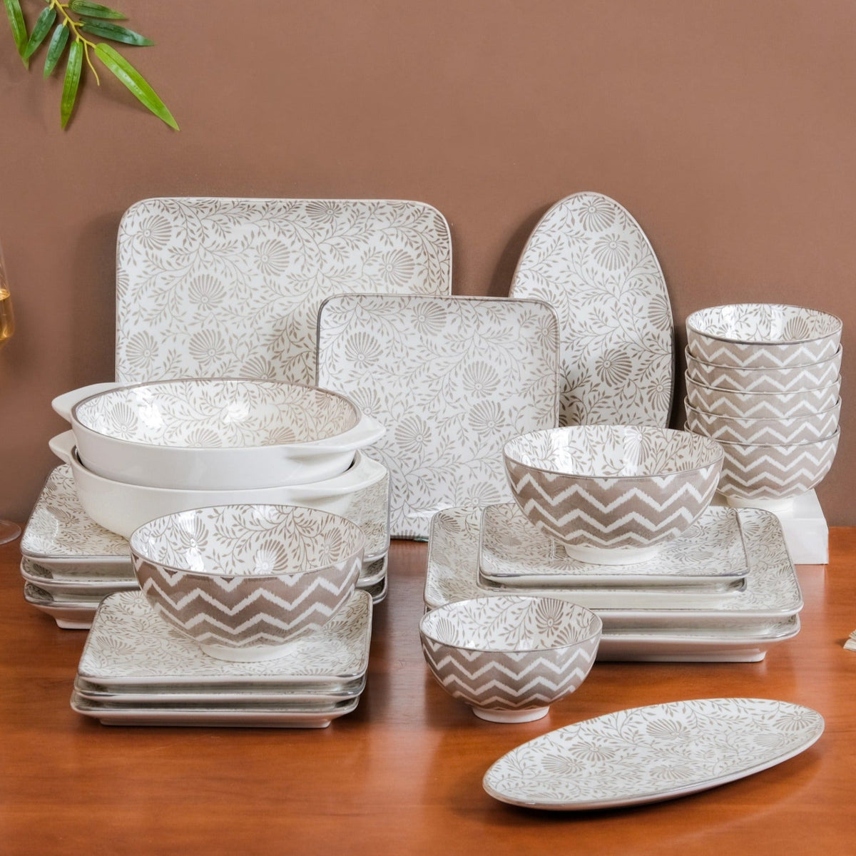 Printed Square Plates 24 Piece Dinner Set For 6 Nestasia