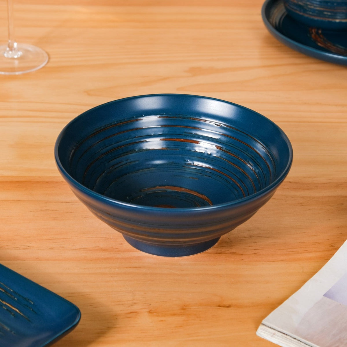 Stoneware Matte 22-Piece Dinner Set For 6 Blue Nestasia