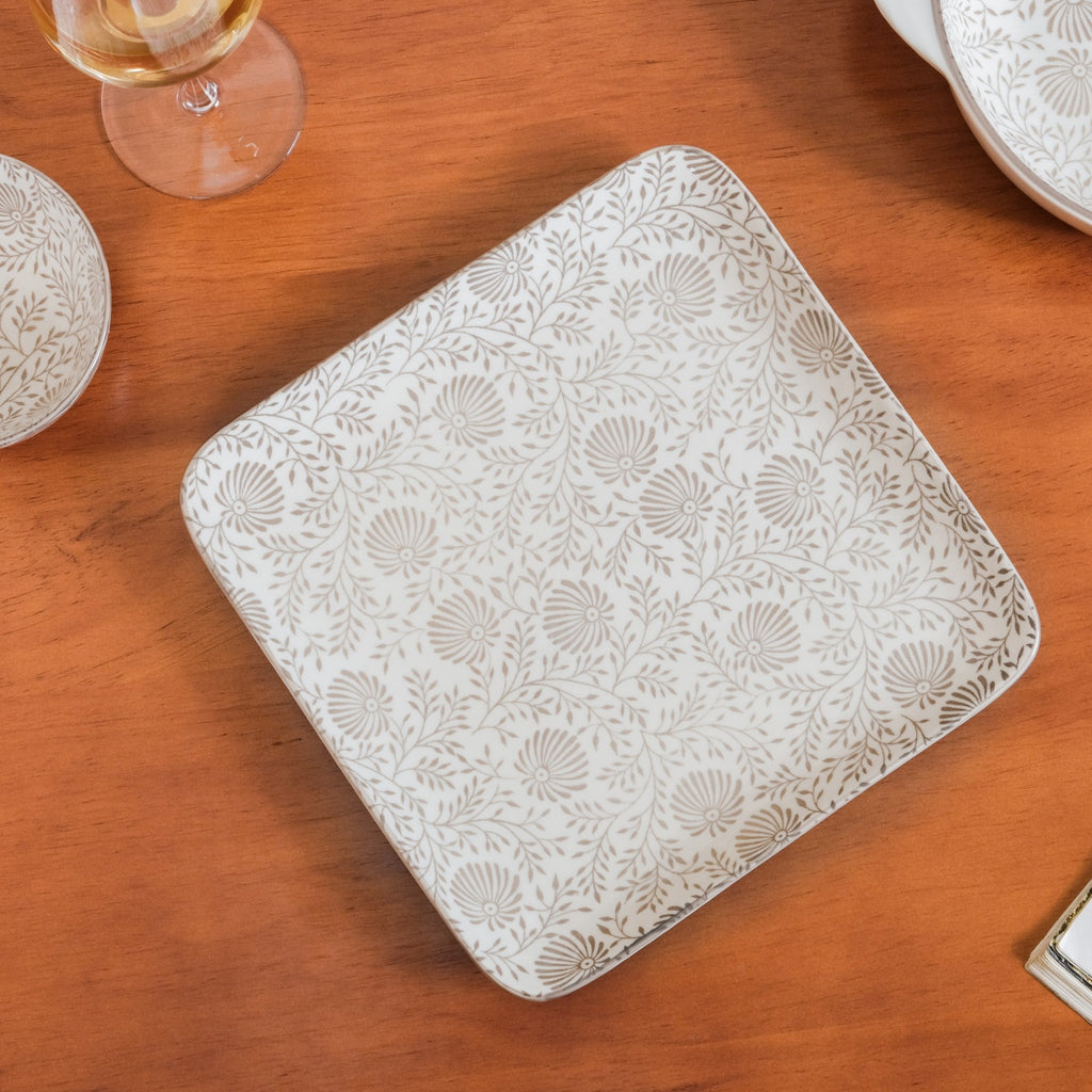 Printed Square Plates 24 Piece Dinner Set For 6 Nestasia
