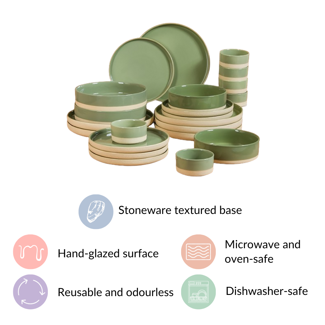 Earthy 22 Piece Dinner Set For 6 Sage Green Nestasia