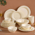 22 Piece Scallop Cream Luxury Dinner Set For 6 Nestasia