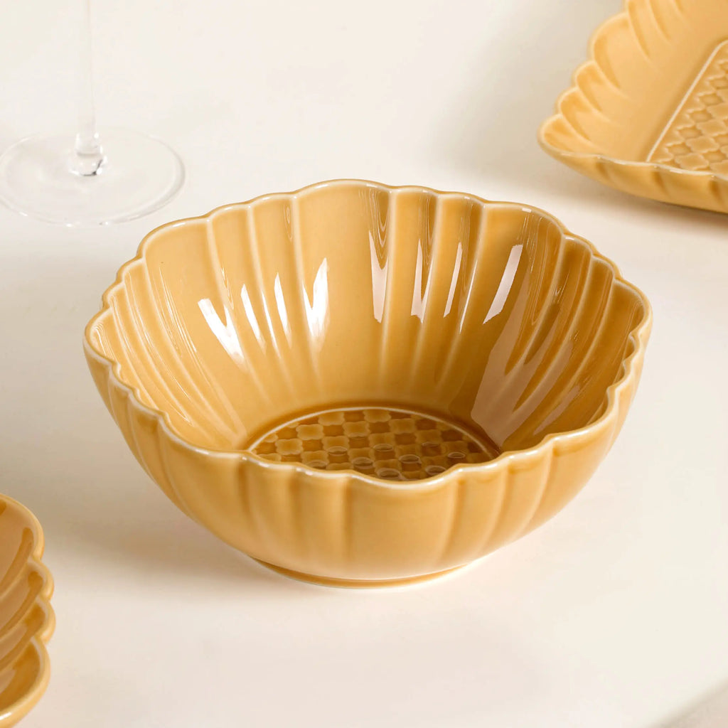 Luxury Texture 28 Piece Dinner Set For 6 Ochre Yellow Nestasia