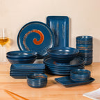 Stoneware Matte 22-Piece Dinner Set For 6 Blue Nestasia
