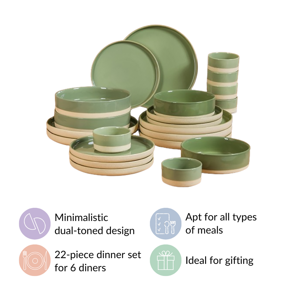 Earthy 22 Piece Dinner Set For 6 Sage Green Nestasia