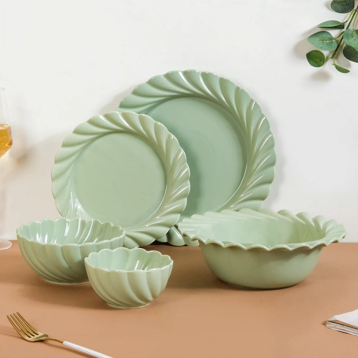 Lao Luxury 22 Piece Dinner Set For 6 Mint Green Nestasia