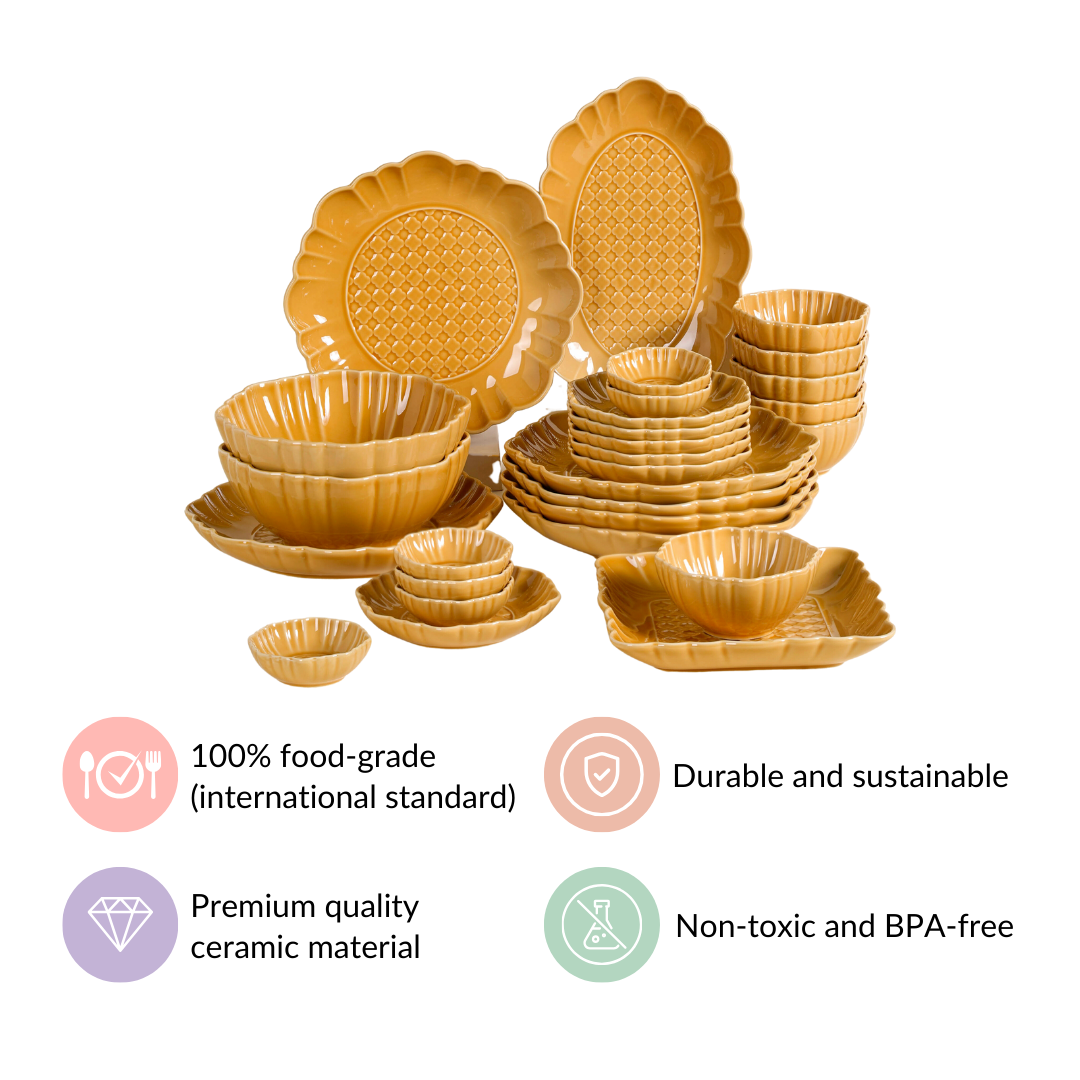 Luxury Texture 28 Piece Dinner Set For 6 Ochre Yellow Nestasia