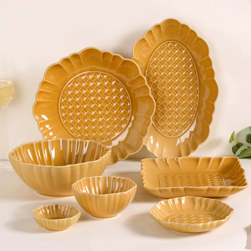 Luxury Texture 28 Piece Dinner Set For 6 Ochre Yellow Nestasia