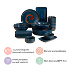 Stoneware Matte 22-Piece Dinner Set For 6 Blue Nestasia