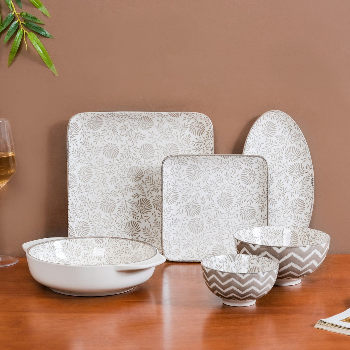 Printed Square Plates 24 Piece Dinner Set For 6 Nestasia