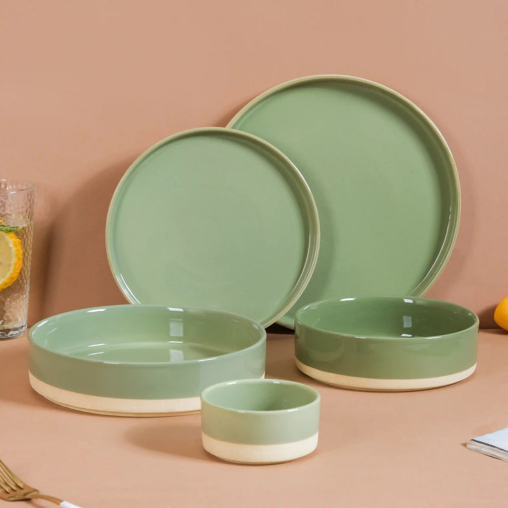 Earthy 22 Piece Dinner Set For 6 Sage Green Nestasia
