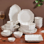 White Stoneware Design 28-Piece Dinner Set For 6 Nestasia