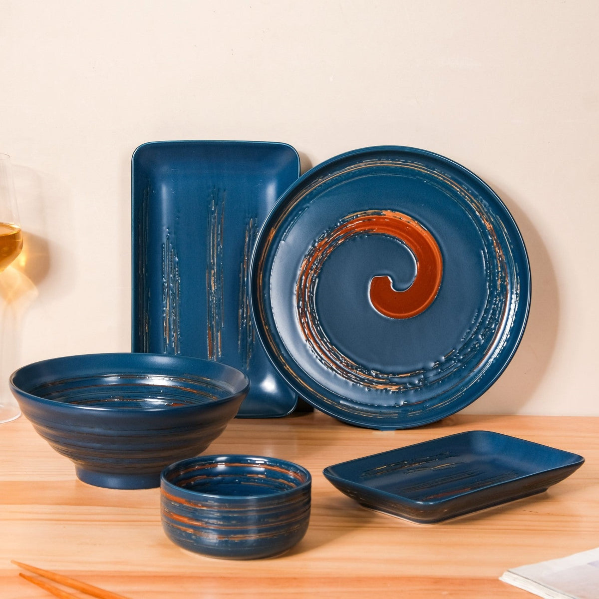Stoneware Matte 22-Piece Dinner Set For 6 Blue Nestasia