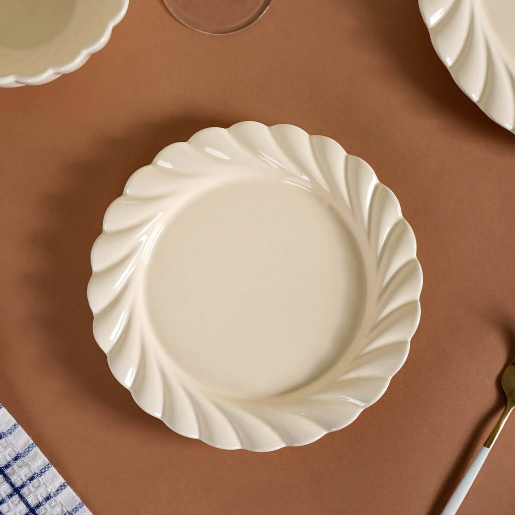 22 Piece Scallop Cream Luxury Dinner Set For 6 Nestasia