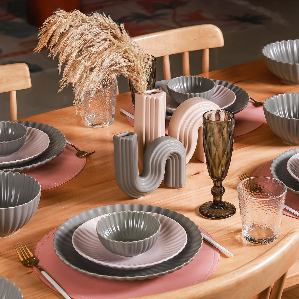 Grey Scalloped 22 Piece Dinner Set For 6 Nestasia