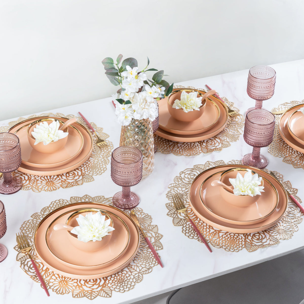 VERA Pink 27 Piece Dinner Set For 6 Nestasia