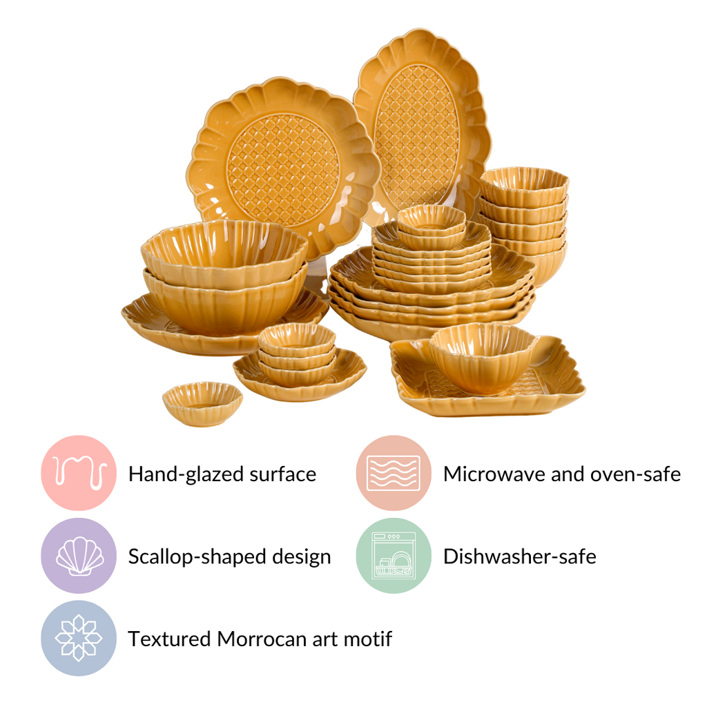 Luxury Texture 28 Piece Dinner Set For 6 Ochre Yellow Nestasia