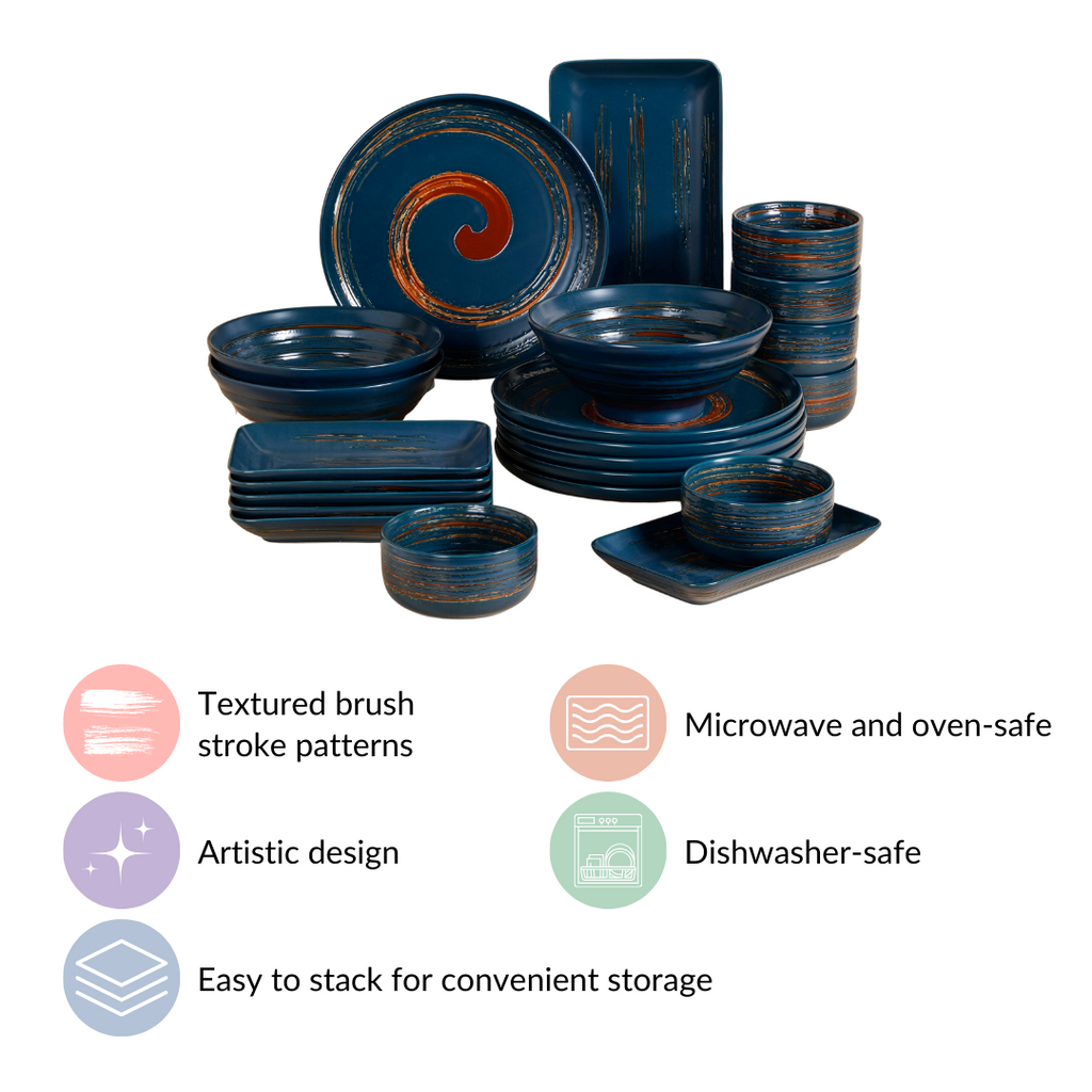 Stoneware Matte 22-Piece Dinner Set For 6 Blue Nestasia