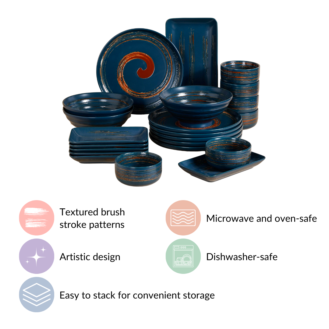 Stoneware Matte 22-Piece Dinner Set For 6 Blue Nestasia