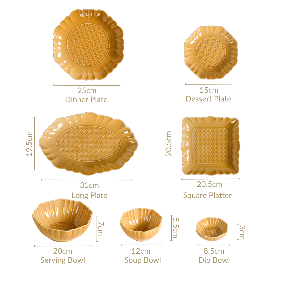 Luxury Texture 28 Piece Dinner Set For 6 Ochre Yellow Nestasia