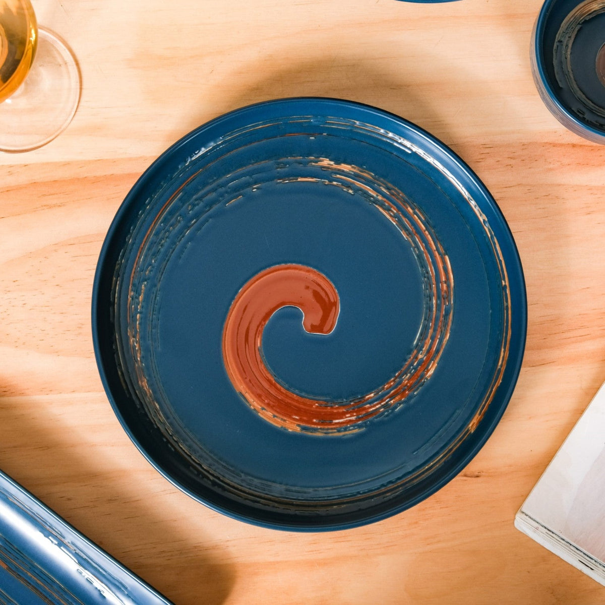 Stoneware Matte 22-Piece Dinner Set For 6 Blue Nestasia