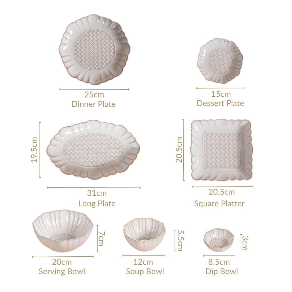 White Stoneware Design 28-Piece Dinner Set For 6 Nestasia
