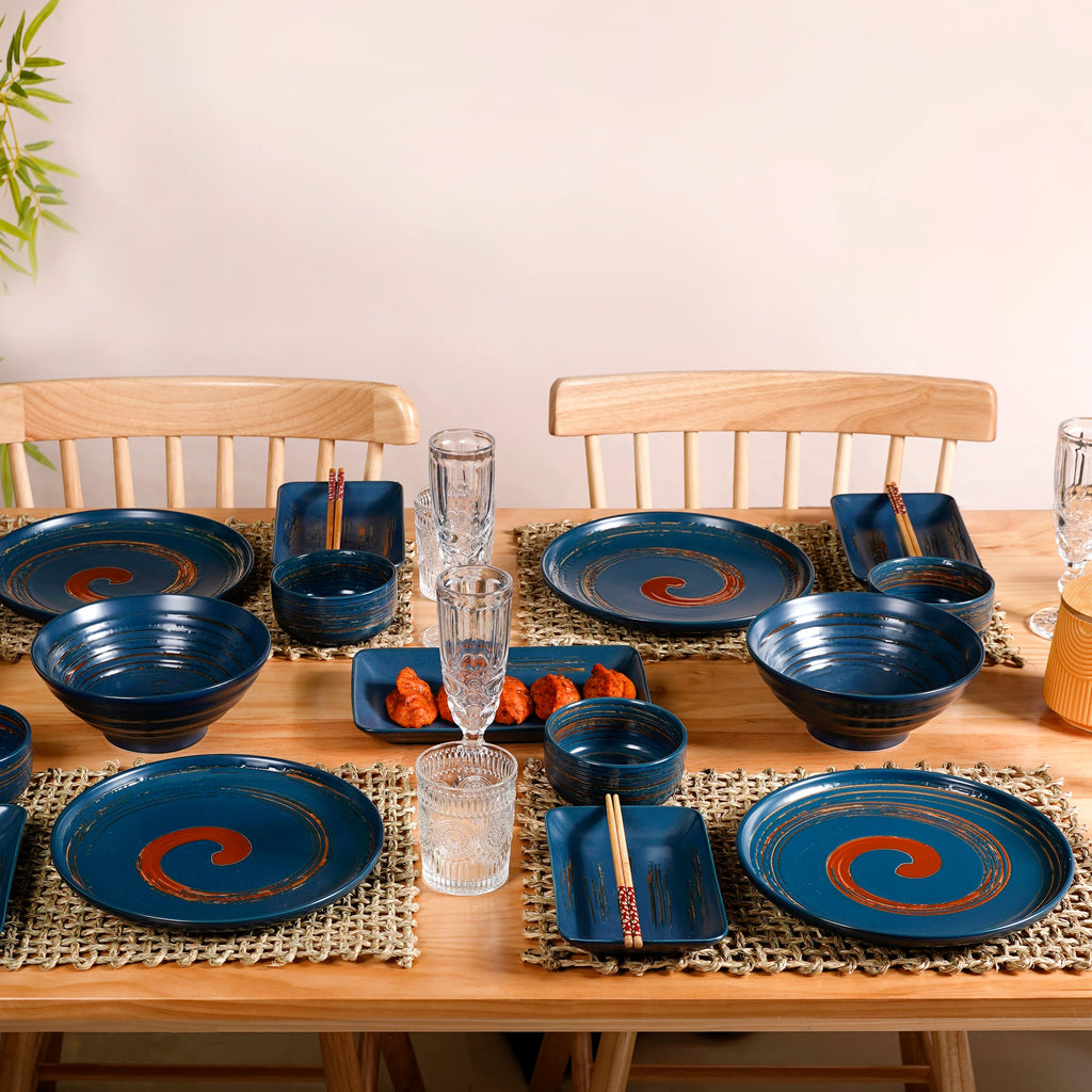 Stoneware Matte 22-Piece Dinner Set For 6 Blue Nestasia