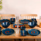 Stoneware Matte 22-Piece Dinner Set For 6 Blue Nestasia