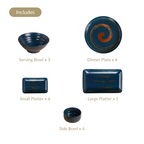 Stoneware Matte 22-Piece Dinner Set For 6 Blue Nestasia