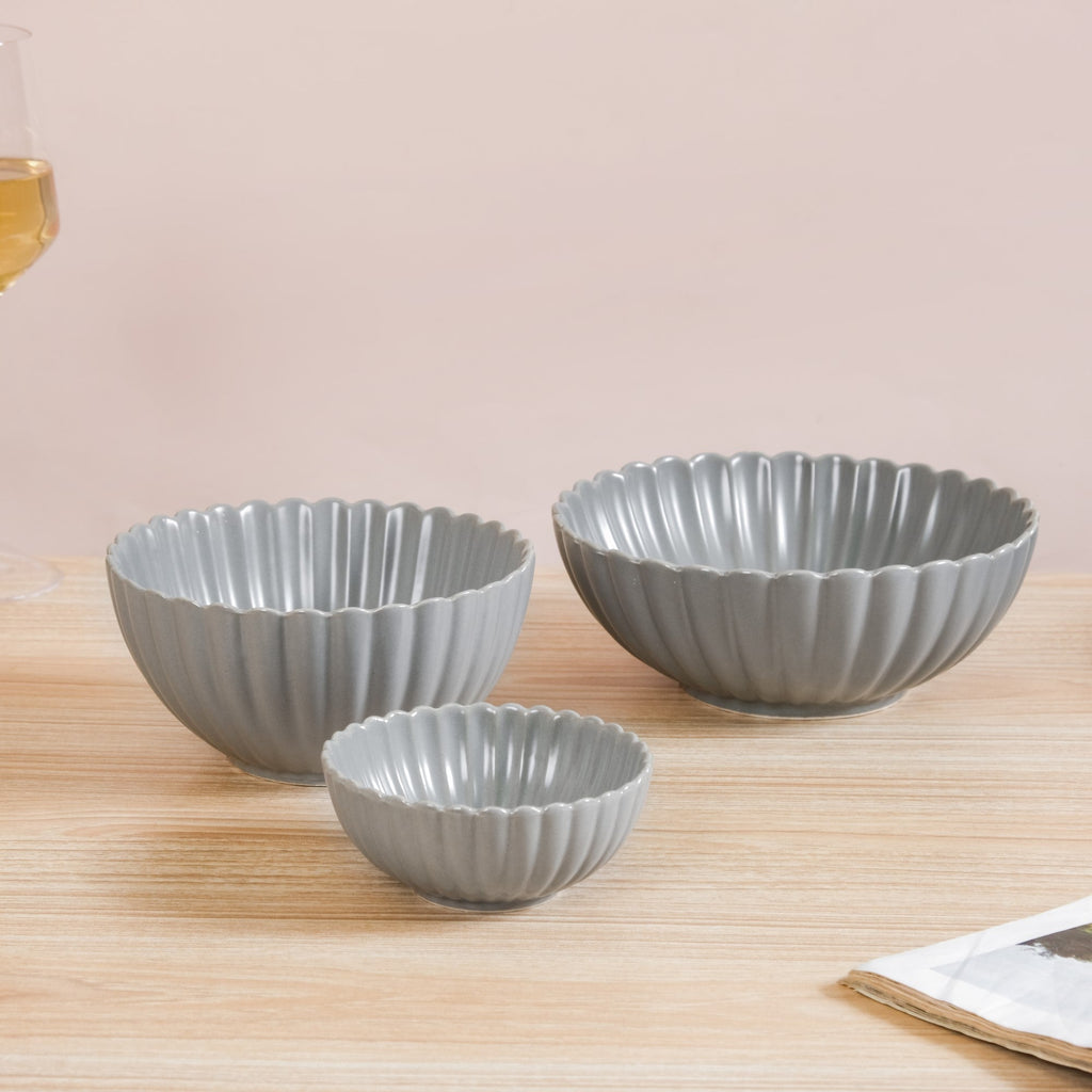 Grey Scalloped 22 Piece Dinner Set For 6 Nestasia