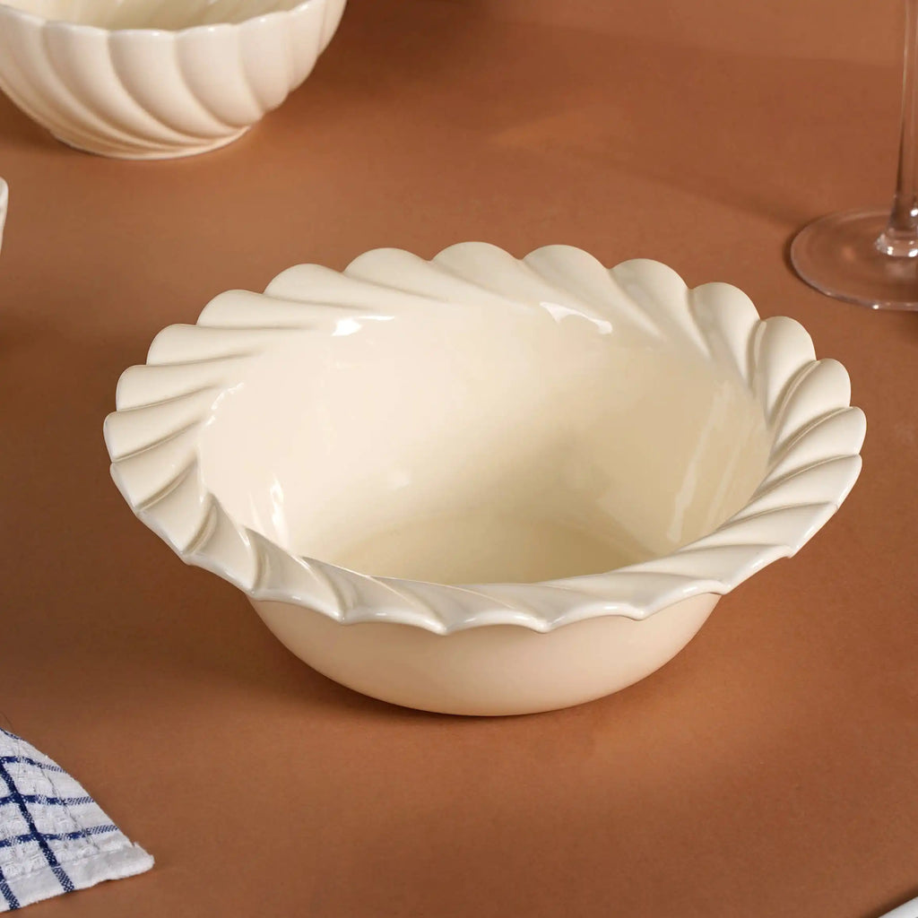 22 Piece Scallop Cream Luxury Dinner Set For 6 Nestasia