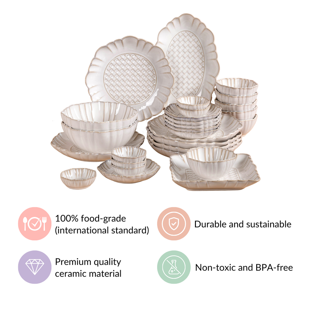 White Stoneware Design 28-Piece Dinner Set For 6 Nestasia
