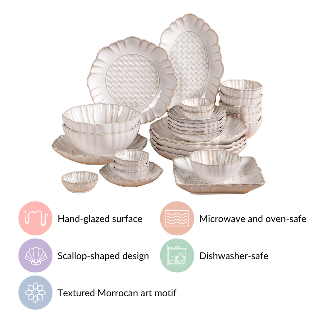 White Stoneware Design 28-Piece Dinner Set For 6 Nestasia