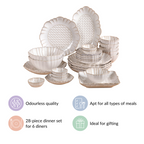 White Stoneware Design 28-Piece Dinner Set For 6 Nestasia