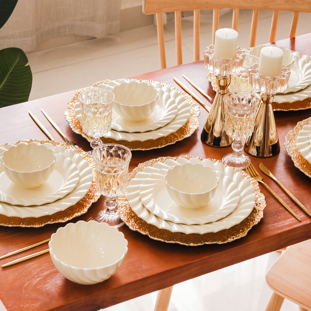 22 Piece Scallop Cream Luxury Dinner Set For 6 Nestasia